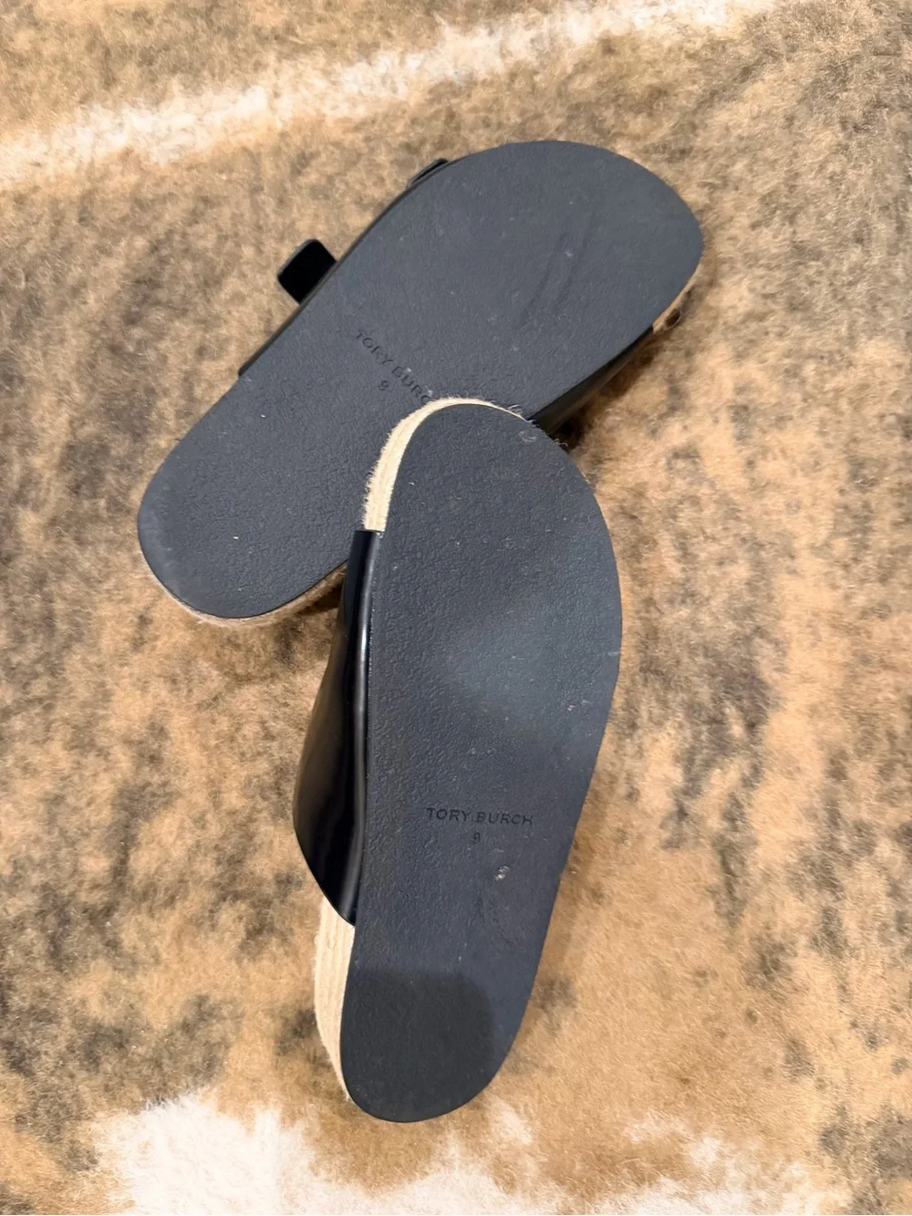 Tory Burch Black Slide Sandals with Gold Logo Buckles